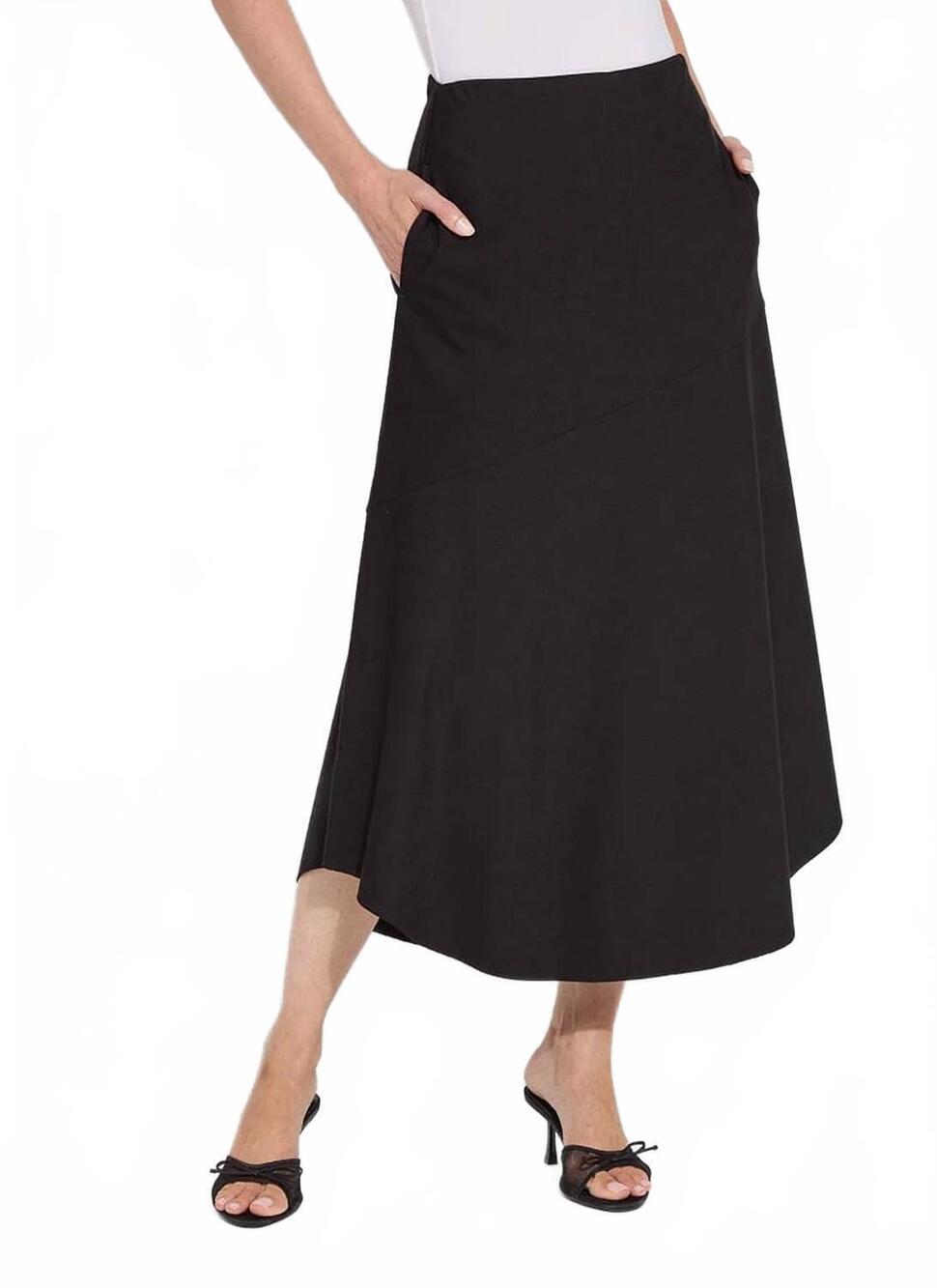 NEW LYSSE drapey ponte a-line midi skirt in black